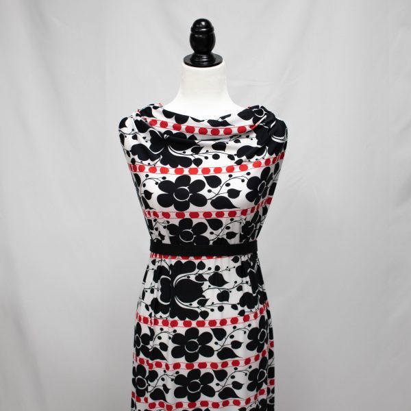 White w/ Black Floral & Red Stripes