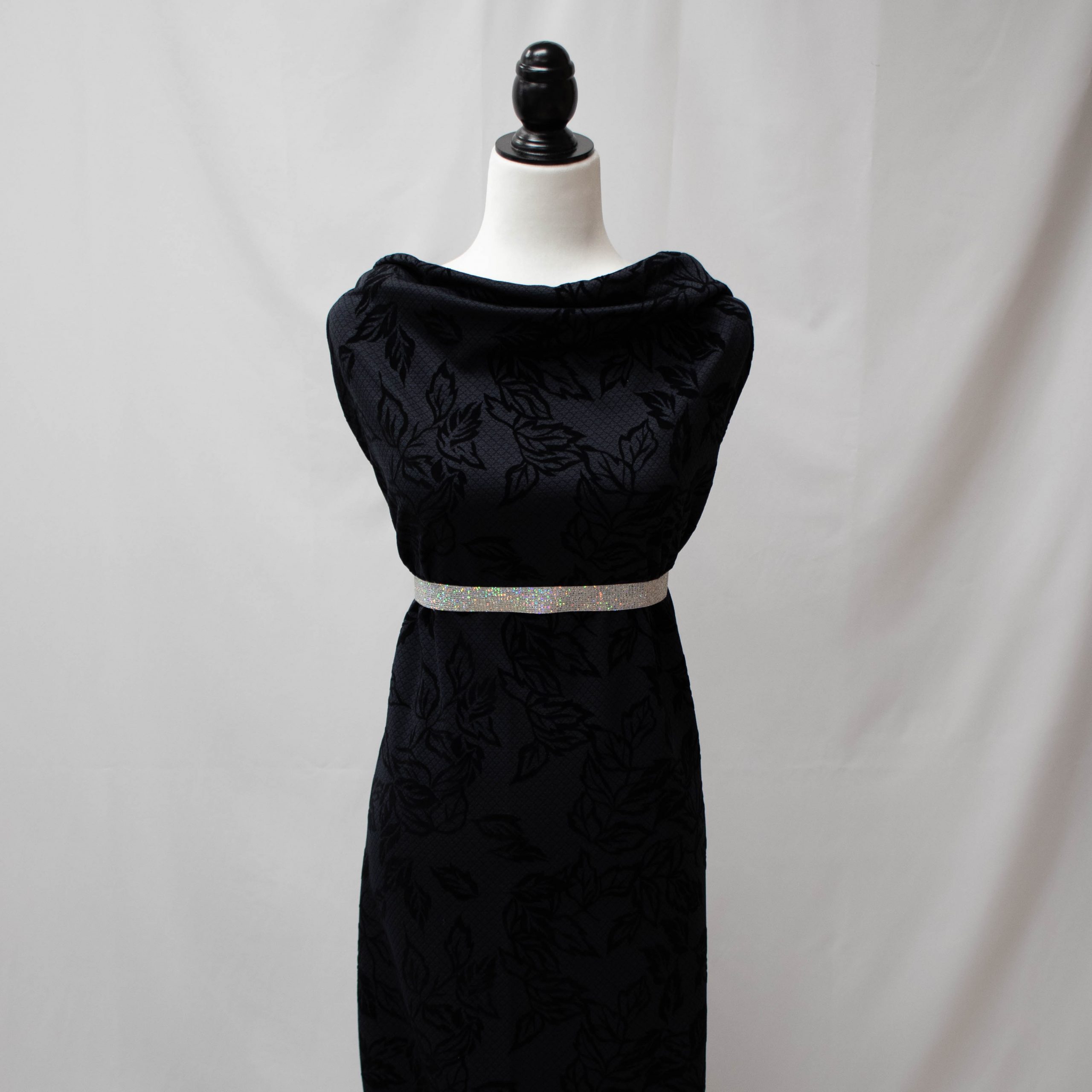 Black w/ Black Velvet Leaves - Elegant Fabrics