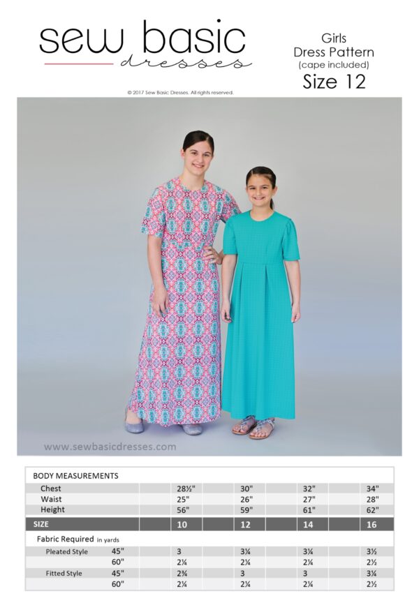 Youth/Tween Basic Cape (optional) Dress Pattern