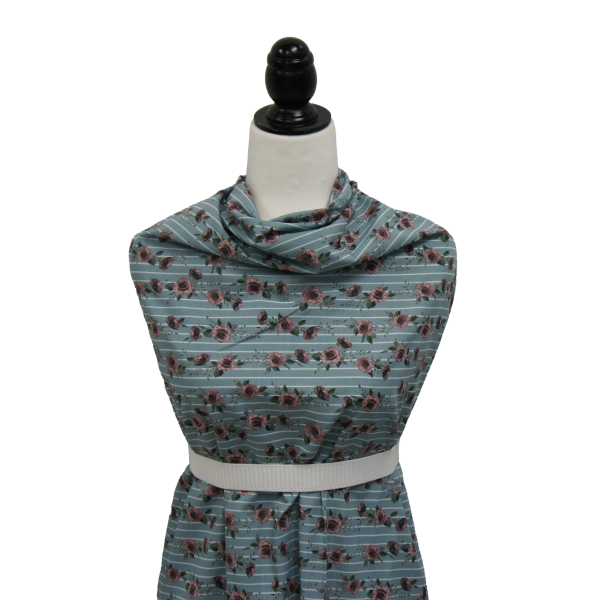 Poly Cotton Stripe -Jade w/ Roses