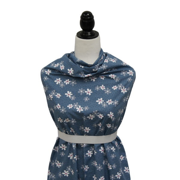 Poly Cotton White Flower on Blue Denim