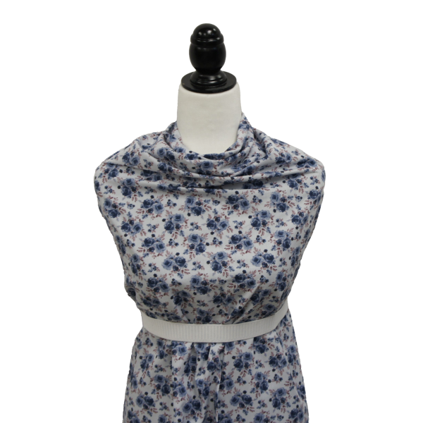 Poly Cotton -Grey w/ Blue Rose Bunches