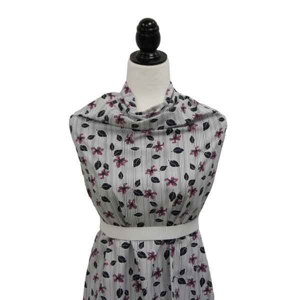 Poly Cotton Grey Striped w/ Single Flower