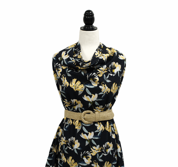 Lycra Knit Lg Floral - Navy/Yellow