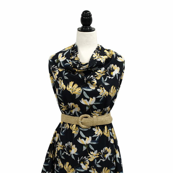Lycra Knit Lg Floral - Navy/Yellow
